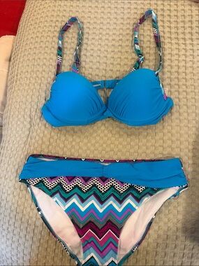 Blue Chevron Two-Piece Women's Swim Set